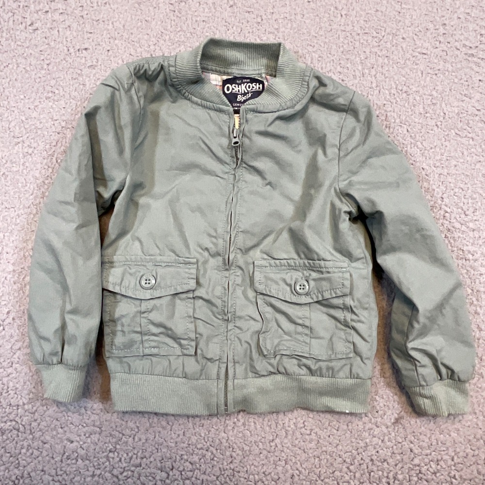 OshKosh B'gosh Bomber Jacket Toddler 2T Green Excellent Military Utility Zip